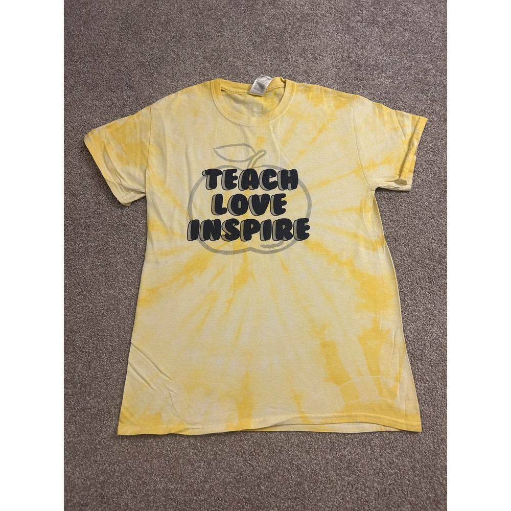 Colortone T-Shirt Women Small Yellow Tie Dye Teach Love Inspire Apple Excellent